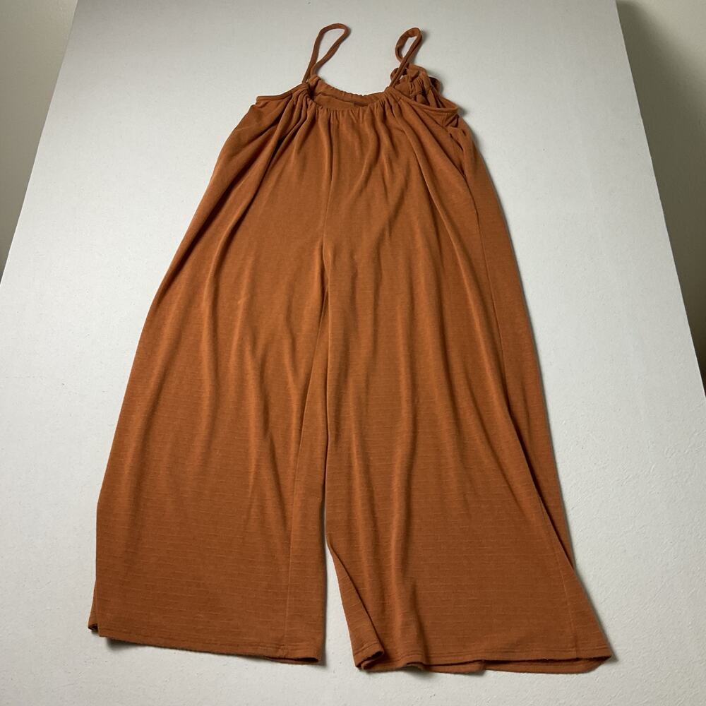 Bucket List Womens Large Barrel Leg Brown Knit Jumpsuit Pants
